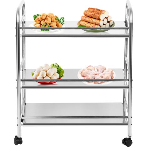 Carrello Portautensili di Servizio Haloyo® per Alberghi Hotel 3 Piani,con Ruote,61 x 36 x 75cm,argentato (1/5)