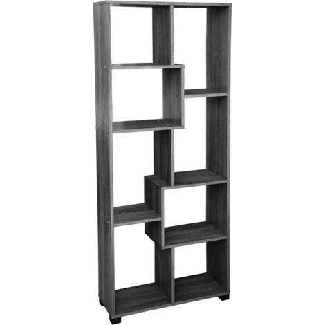 Librería Ermes wengué 70 x 24 x 170 cm, diseño moderno y asimétrico con 8 compartimentos