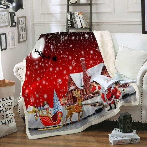 Couverture Plaid de Noël Couverture de Flocon de Neige Santa Claus, Literie en Microfibre Souple, 150 × 200 cm (1/5)