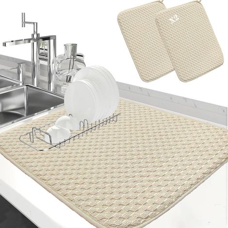 Tapis de sechage evier cuisine,Tapis Absorbant Vaisselle,Tapis machine a cafe,Absorbant,Lavable en Machine,Protection Parfaite Contre Les éversementsIdéal pour Bar à Café et Cuisine(2PCS)