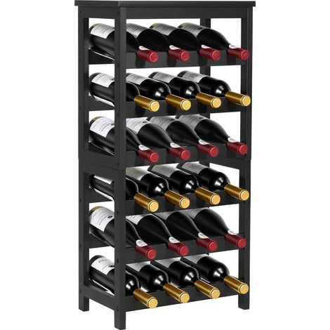 Casier à Vin Autoportant Capacité 24 Bouteilles, Range Bouteilles à 6 Niveaux, Étagère à Vin Stable avec Plateau, Rangement Présentation pour Cuisine Garde-manger Salle à Manger Cave Bar, Noir (1/5)