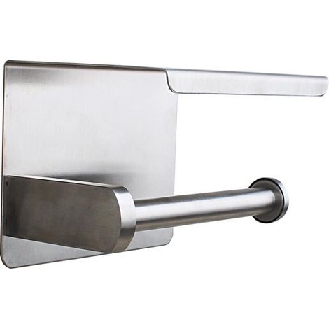 Porte-rouleau WC avec étagère - Porte-papier toilette mural - Noir et gris - Acier inoxydable - Rangement salle de bain - Support pour papier toilette (1/5)