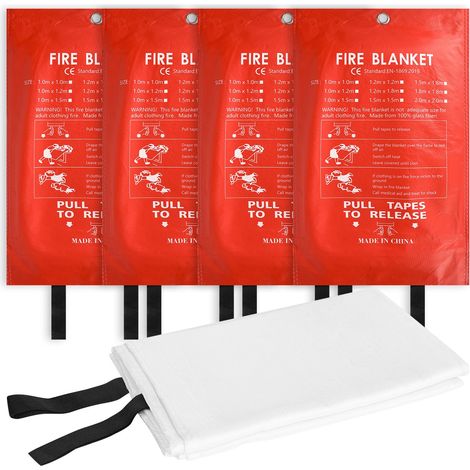 4 Pièces Couverture d'urgence Ignifugée, Couvertures Anti-Feu Ignifuge pour Maison Cuisine, 100x100CM Couverture D'Incendie de Secours de Fibre de Verre pour Bureau Camping Fourneau Garage (1/5)