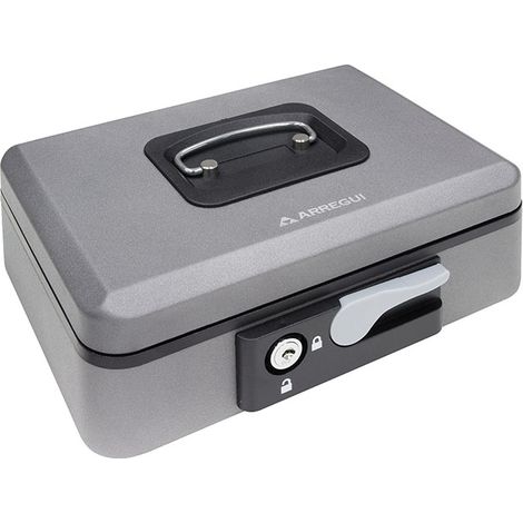 ARREGUI Popup C9736 Caja Caudales con Llave y Pulsador de Apertura para Contar y Transportar Dinero, Caja de Seguridad de acero y bandeja interior, Caja fuerte portatil 25 cm de ancho, Gris grafito