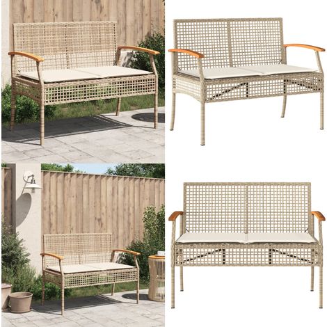 Panca da Giardino con Cuscino Beige Polyrattan e Legno Acacia - Seduta da esterno - Cuscino da seduta