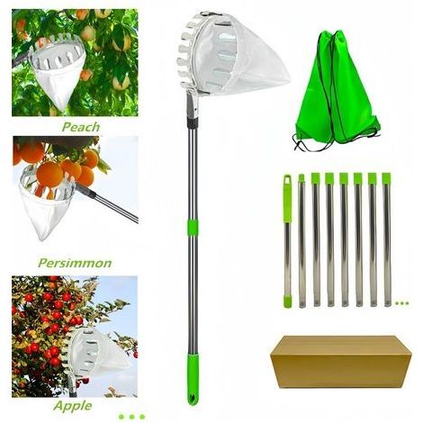 Cueilleur de fruits télescopique 3 M, cueilleur de fruits amovible, cueilleur de fruits télescopique, perche de cueillette de fruits télescopique, cueilleur de cerises, cueilleur de pommes, (1/4)