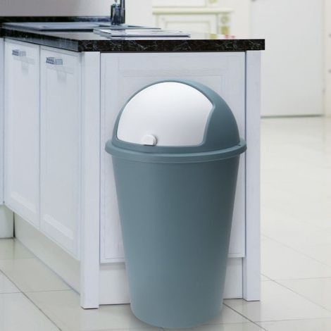Poubelle Ronde Bleu Gris 50 l. Design et hygiénique. Couvercle rapide (1/3)