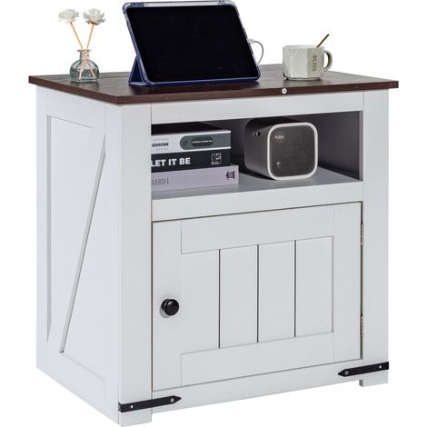 Table de chevet, avec ports USB et prises, avec rangement, salon, chambre et bureau, design moderne, compact, usage polyvalent (1/5)