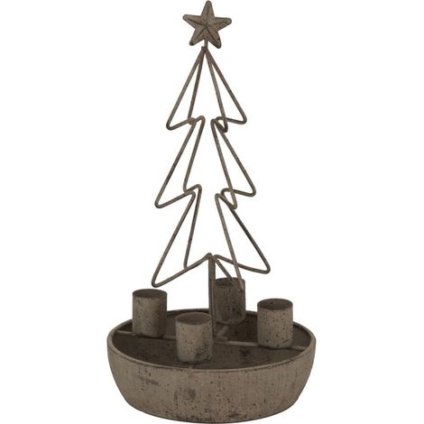 Rustic Outline Tree and Star Candle Holders - Metal - L14 x W14 x H26 cm - Antique Bronze