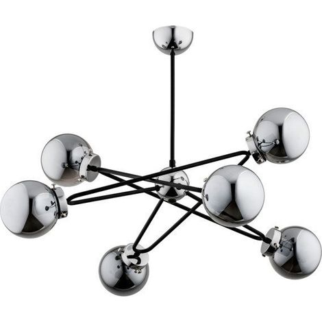 Alfa SAGITO Modern Ceiling Light Fixture, Black & Chrome Metal Frame with Glass Globe Shades, 6x E14 Sockets (max 10W), Dimmable with Bulbs, 62cm Wide, 55cm High (1/4)