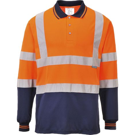 Polo a maniche lunghe bicolore Colore: arancione/marine Taglia 4XL - Portwest