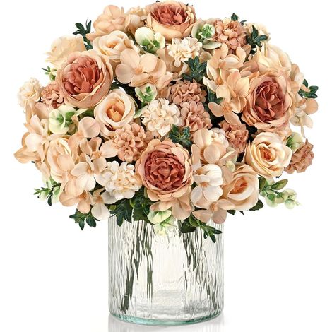 2 Bouquets Pivoine Fleurs Artificielles Roses Pivoines en Soie D'hortensia Artificielle Bouquets Fausse Fleur pour Mariage Parti Centres de Table Arrangement Floral Accueil Décor, Champagnes (1/5)