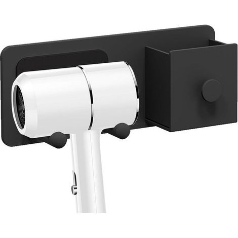 Supporto per asciugacapelli, organizer da bagno, autoadesivo, 23 x 9,5 x 6 cm, nero (1/5)