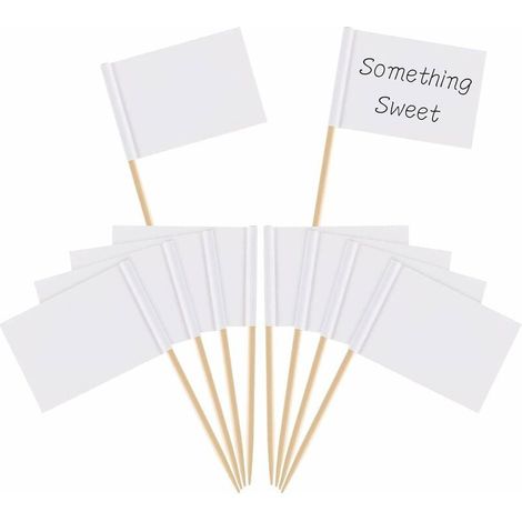 Leere weiße Zahnstocher-Flaggen, Käsemarker, Etiketten, weiß, für Party, Kuchen, Käseteller, Lebensmittel, Vorspeisen (100 Stück), 2,5–3,5 cm, Versailles (1/5)