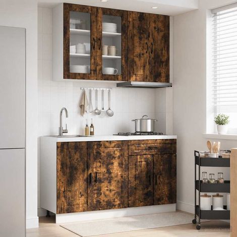 vidaXL Unité de cuisine PORTO 4 pcs Chêne fumé Bois d'ingénierie (1/5)