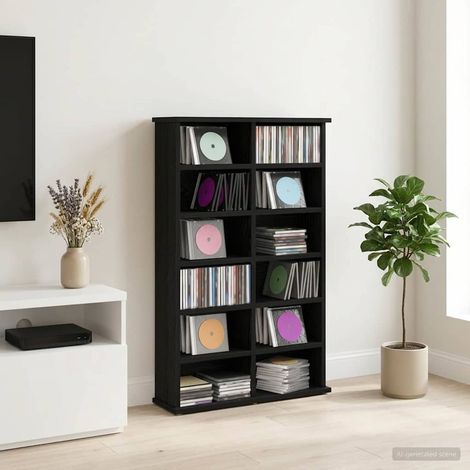 vidaXL Cabinet para CDs Roble Negro 60 x 17 x 92 cm (1/5)