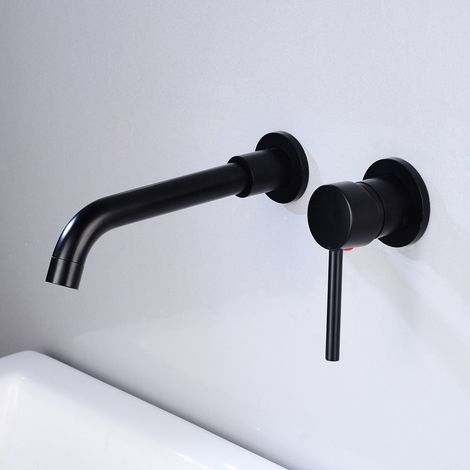 Wall Mounted Basin Faucet, High Quality Brass Wall Mounted Mixer Tap, Concealed Bathroom Faucet, 360° Rotating Hot and Cold Faucet, Black (1/5)