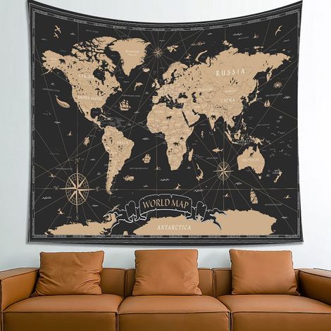 Wandteppich für Schlafzimmer, Weltkarte, Vintage-Kunst, geografische Verteilung, Kinderzimmer, Studentenwohnheim, Wohnzimmer (129x152cm) (1/5)
