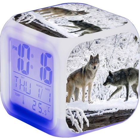 ZOLGINAH Réveil LED Wolf - Pour enfant - Réveil de chevet - Carré - Écran LCD éclairé - Motif loup (7) (1/4)