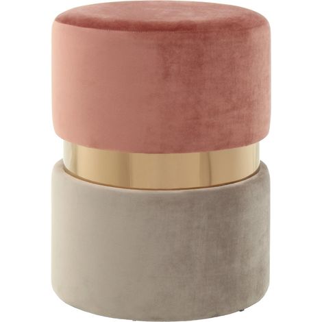 Pouf contenitore Gipsy in velluto rosa antico e taupe (1/3)