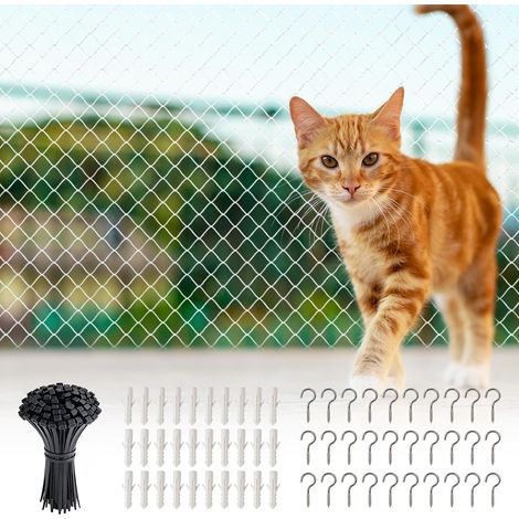 Filet pour chat pour balcon : 8 m x 3 m - Sans perçage - Filet pour chat - Balcon - En nylon - Noir - Pour balcon, terrasses, fenêtres, portes, clôtures (1/5)