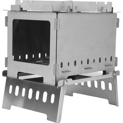 Réchaud pliant portable en acier inoxydable, coupe-vent, brûle-bois pour chasse, randonnée, camping en extérieur (1/5)