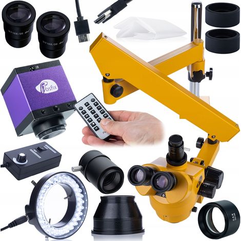 7-45x Trinokularmikroskop mit Ausleger, Panasonic HDMI HD-Kamera, 0,5x Barlowlinse und 56x LED-Beleuchtung  Professionelles Service-Kit für Elektronik und Inspektion