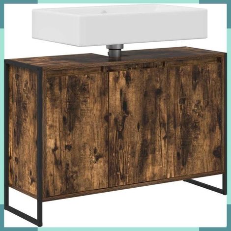 886482 Cabinet de salle de bain avec porte Chêne Fumé 90 x 30 x 60 cm (1/5)
