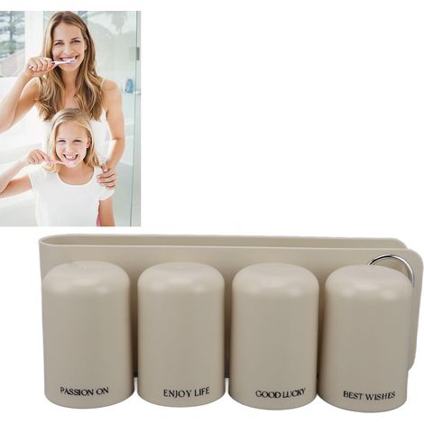 Zahnbürstenhalter, wandmontierter Zahnpastahalter fürs Badezimmer, Mundwasserbecherhalter, Zahnpflegebecherhalter ohne Bohren, wandmontierter Zahnbürstenhalter mit vier Fächern (1/5)