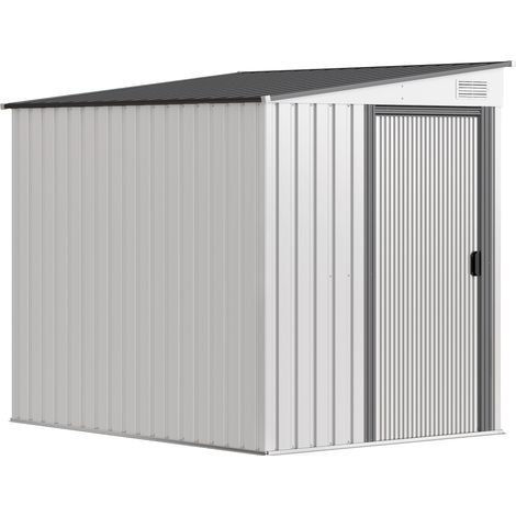 Metall-Gartenhaus, 1,5 x 2 m, mit Boden, Schiebetür und Schrägdach, weiß