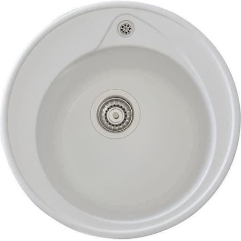 STRADOUR Evier a encastrer RONDA, en SMC BLANC UNI - 17, 1 bac, dim. O 49 cm, vidage manuel (1/2)