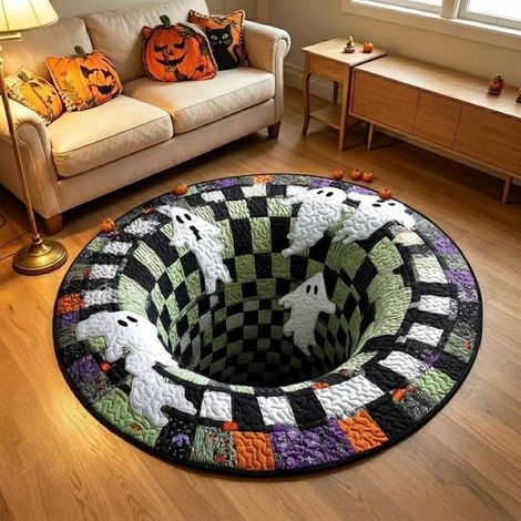 Tapis 3D pour Halloween - 80 x 80 cm - Tapis de salon - avec envers antidérapant