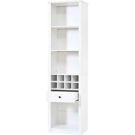 Hohe weiße Vitrine aus MDF 55 x 40 x 200 cm mit RGB-LED, 1 Schublade und offenen Fächern (1/5)