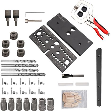 Kit de gabarit de chevillage 3 en 1 pour le travail du bois : guide de perçage réglable, repère de poinçonnage, positionneur et alésoir multifonctionnel pour la menuiserie (1/5)