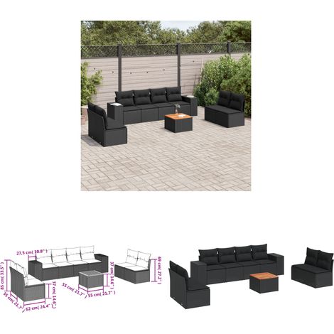 9-tlg. Garten-Sofagarnitur mit Kissen Schwarz Poly Rattan - Gartensorte - Outdoor Möbel - Gartenlounge - Lounge Set - Rattan Gartenmöbel - Home & Living (1/3)