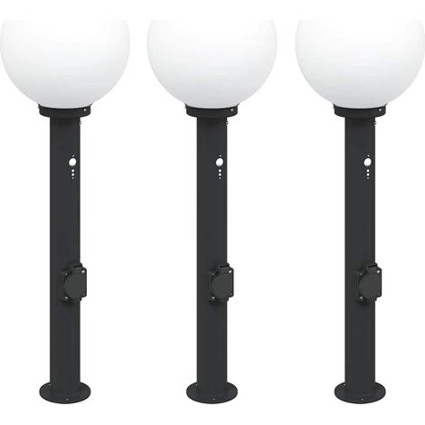 Bornes lumineuses avec capteur et prise lot de 3 80 cm noir IP44 vidaXL