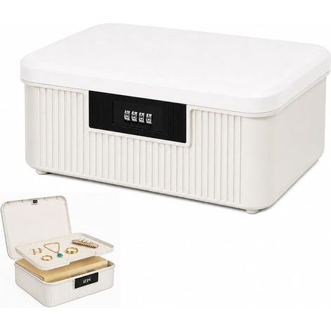 Boîte de rangement blanche à double couche avec serrure à combinaison (9 litres) – idéale pour ranger médicaments, bonbons et objets de valeur. (1/5)