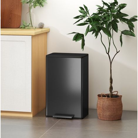 Poubelle de cuisine 45 L 42,5x35x68 cm en acier inoxydable noir, à pédale, design moderne FloraGrace (1/5)