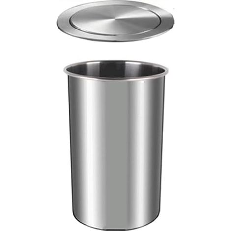 Recessed Round Trash Can with Lid Counter Top Stainless Steel Trash Can with Built-in Flap for Kitchen, Toilet, Countertop (Color: 340 Stainless Steel Lid) (1/5)