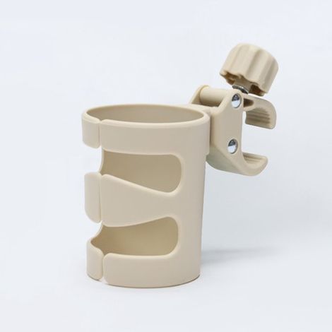 Portabicchiere universale beige con morsetto regolabile a sgancio rapido, portaborraccia flessibile per bicicletta, monopattino elettrico, passeggino e sedia a rotelle. (1/5)