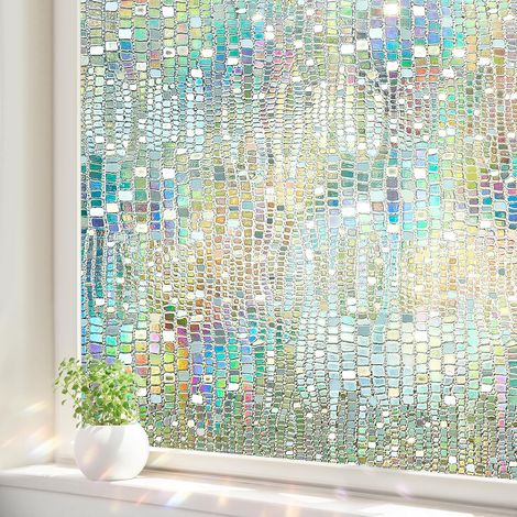 45 cm x 200 cm Film occultant pour vitres, film vitrail décoratif 3D arc-en-ciel à adhérence statique, film irisé anti-chaleur pour portes et fenêtres (1/5)