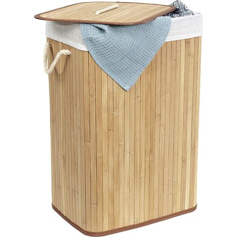 Cesto Portabiancheria sporca con mis. 40x30x60 cm - Cesto in Bambù con 1 scomparto e coperchio - Capacità 72 Litri - Legno Naturale (1/5)