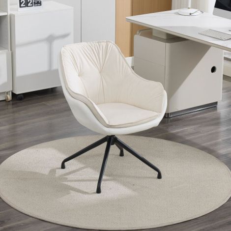 Fauteuil de Bureau Pivotant en Simili Cuir, Chaise de Maquillage Basse Confort, Idéal pour Bureau, Salon et Chambre à Coucher, Style Moderne Blanc