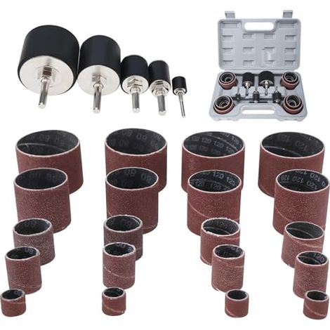Lot de 25 rouleaux abrasifs pour perceuse avec boîte, manchons abrasifs, ruban abrasif, papier grain 80 et 120 - (1/5)