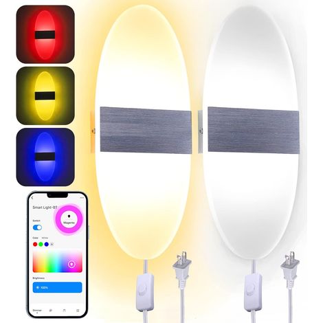 Lampe murale Easter Egg avec cordon à brancher, applique murale à brancher, blanc chaud, blanc froid, RGB, éclairage mural avec contrôle APP 15W Lampe murale LED en acrylique avec cordon à brancher de (1/5)