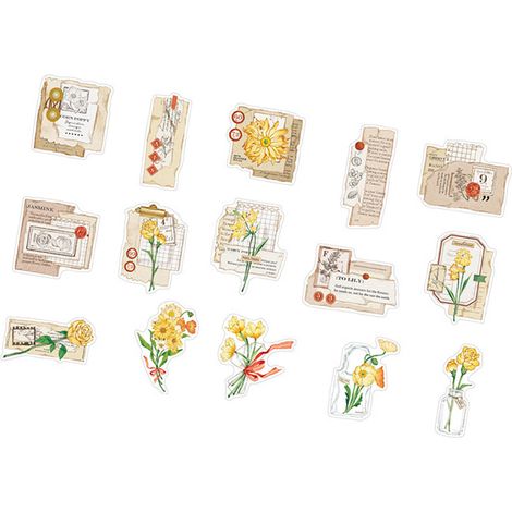 Lot de 30 autocollants fleurs rétro pour scrapbooking, adhésifs décoratifs pour journal, planificateur, carnet, DIY, artisanat, déclaration d'amour, papeterie vintage. (1/5)