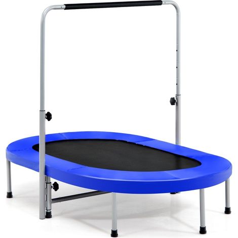 2 personen trampolin mit hohenverstellbarm haltegriff mini trampolin 154 x 90 x 92 132 cm blau