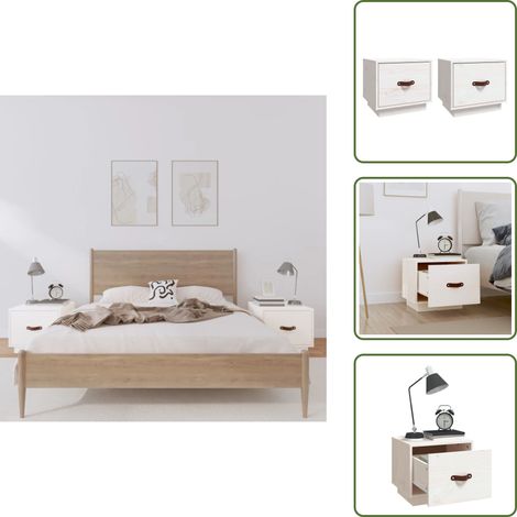 Nachttische 2 Stk. Weiß 40x34x35 cm Massivholz Kiefer - Nachttische - Kiefernholzmöbel - Wohnzimmerdeko - Möbel Online Kaufen - Weiße Möbel (1/5)