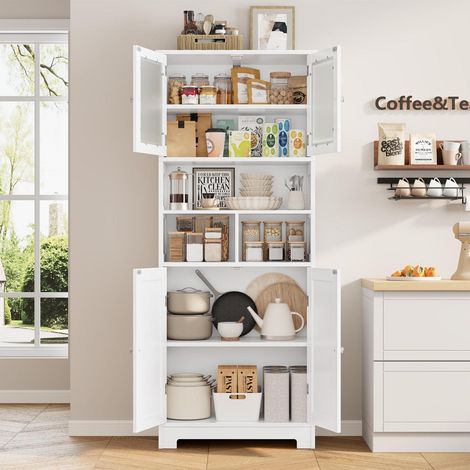 Küchenschrank Hochschrank 147.5cm Weiß mit 4 Türen und verstellbarem Einlegeboden (1/5)