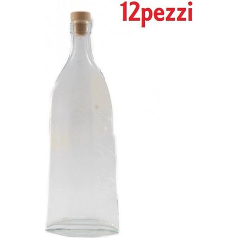 Trade Shop - Set 12 Pezzi Bottiglie Bottigline Vetro Trasparente Luxuri Con Tappo 500cc -